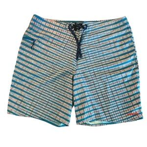 PATAGONIA MEN’S SWIM TRUNKS TEAL AND RUST ABSTRACT PATTERN SIZE 38